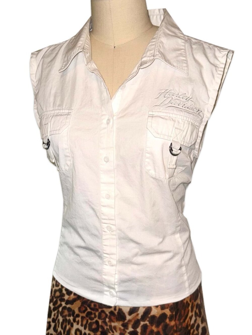 upcycled Harley Davidson sleeveless button-up ♡